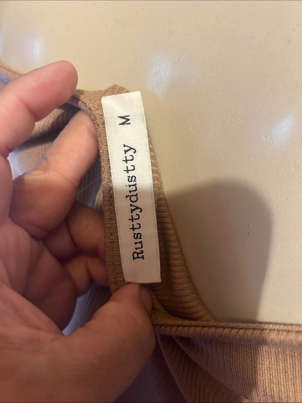 Square-Neck Ribbed Crop Top in Tan - Picture 5 of 5